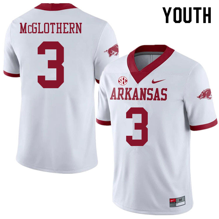 Youth #3 Dwight McGlothern Arkansas Razorbacks College Football Jerseys Sale-Alternate White